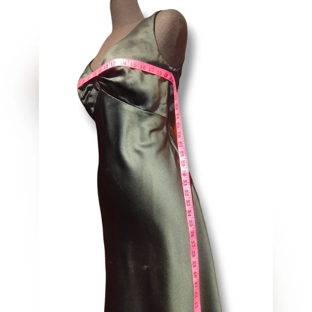 Satin dress with embroidery. Size 10. Plunging Neckline. - Picture 6 of 12